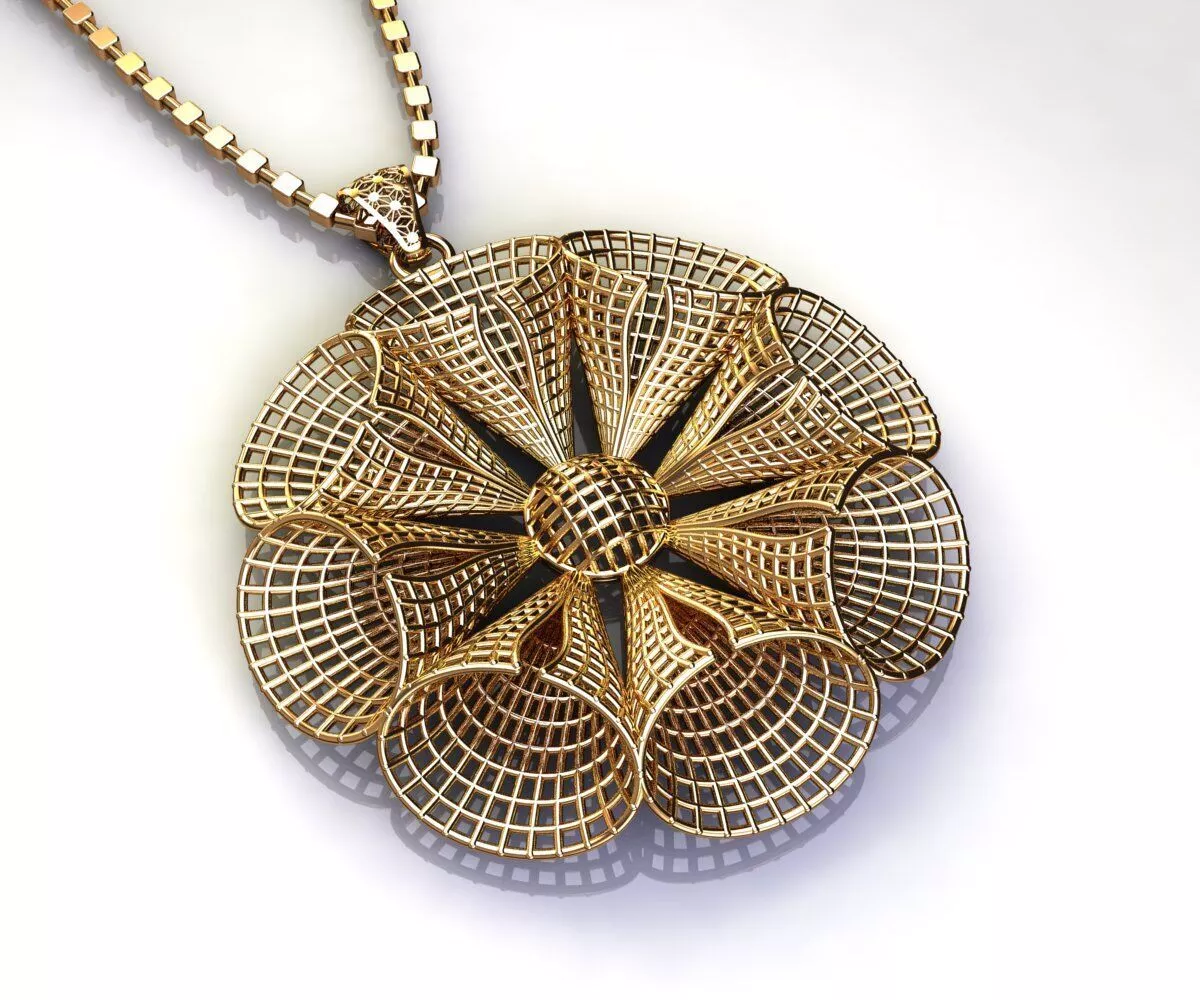 P027 multi-cone-sphere-medallion-with-geometric-grid Pendant 4gm 3D print model