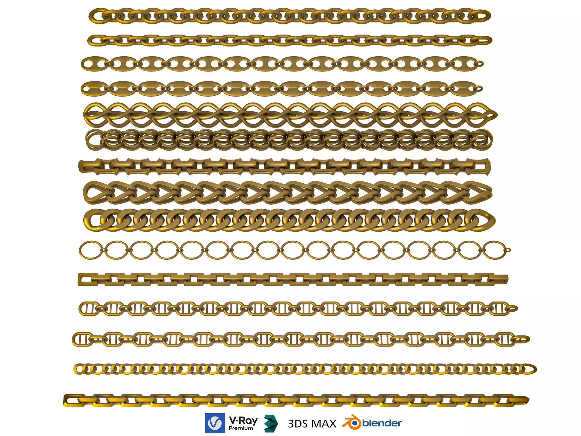 Metal Chain Collection Low-poly 3D model