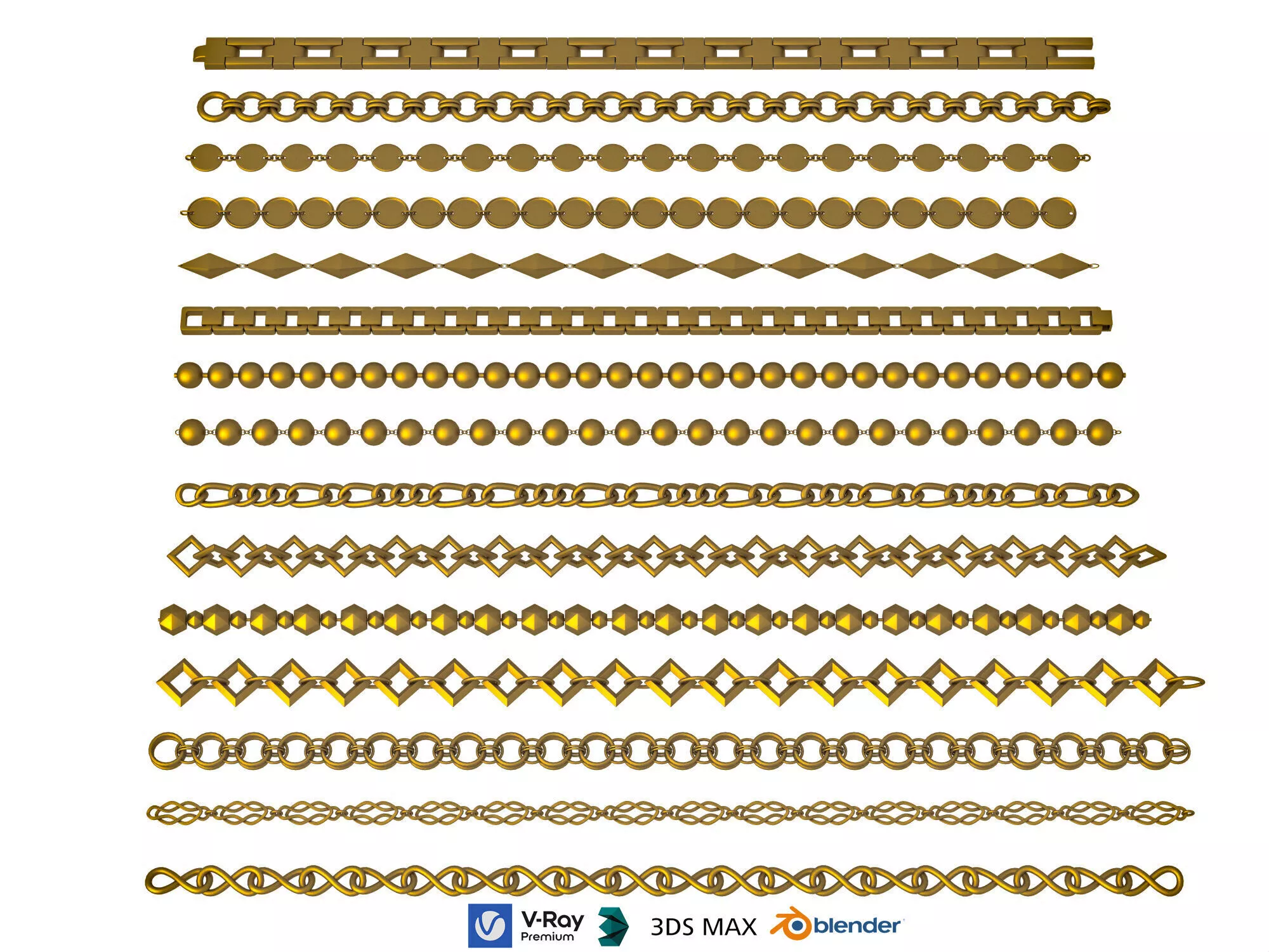Metal Chain Collection Low-poly 3D model