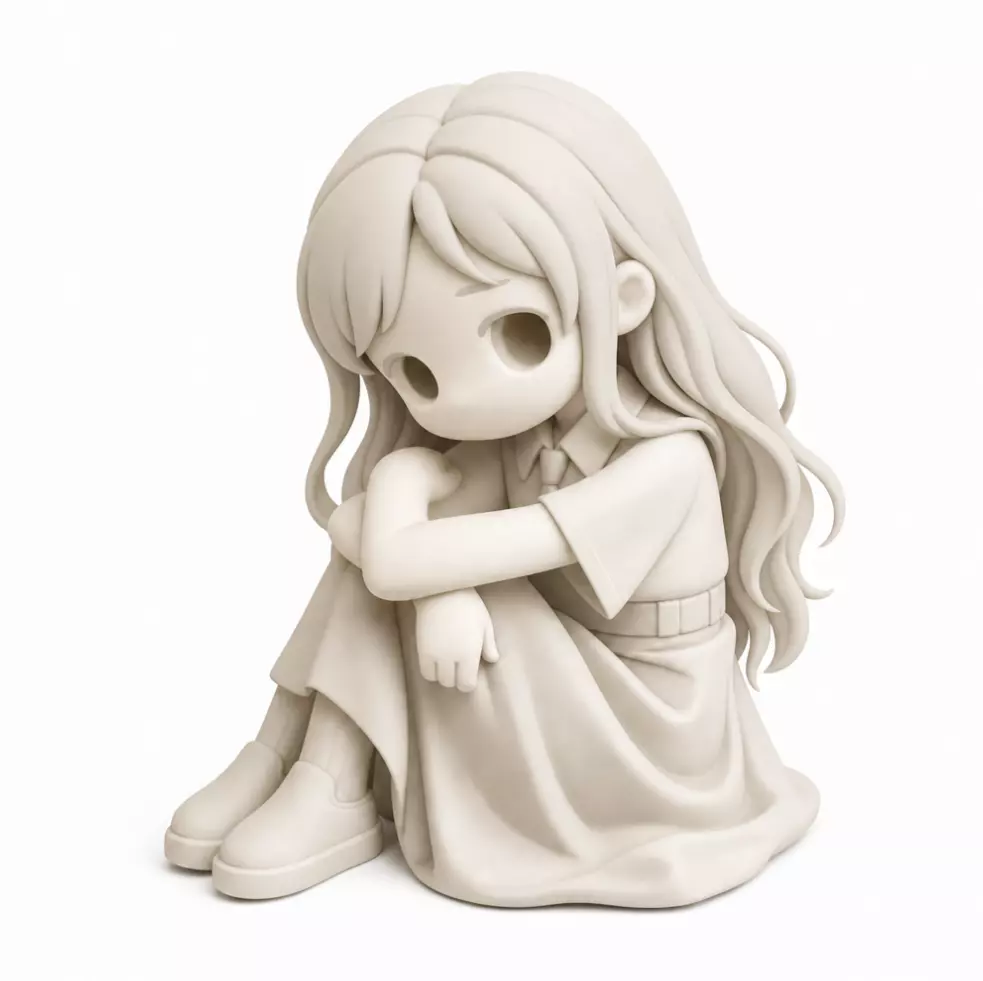 Lonely Anime Girl Statue 3D print model