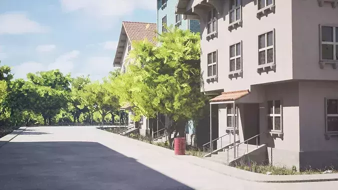 Coastal Town With Canals and Greenery 3D model 5