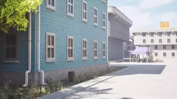 Coastal Town With Canals and Greenery 3D model 4