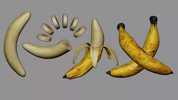 Banana Fruit Pack with Slices Low-poly 3D model 3