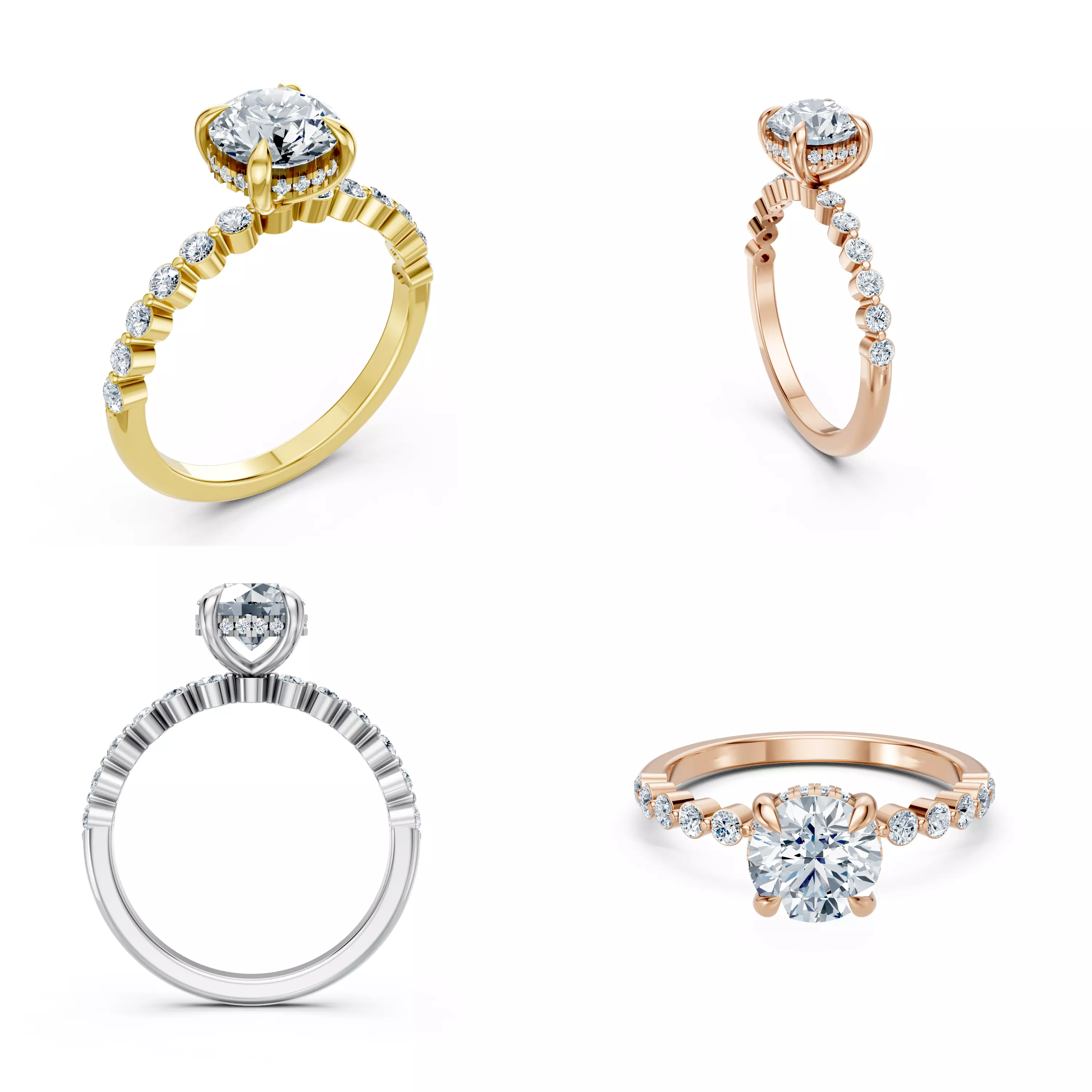 Round Diamond Engagement Ring CAD Model STL 3DM Jewelry Design 3D print model