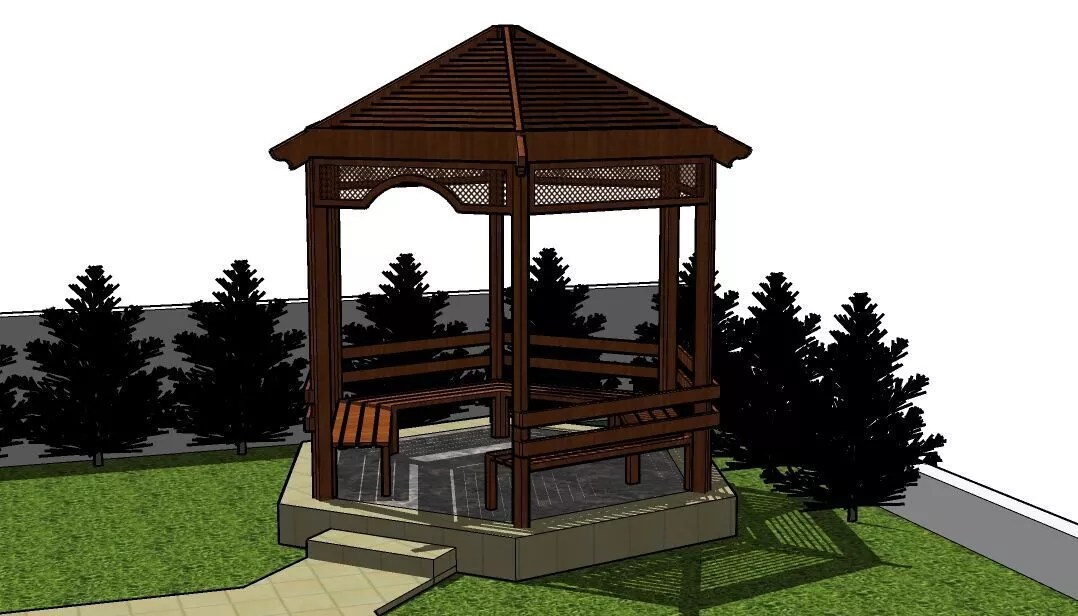 Hexagonal Wooden Gazebo 3D model