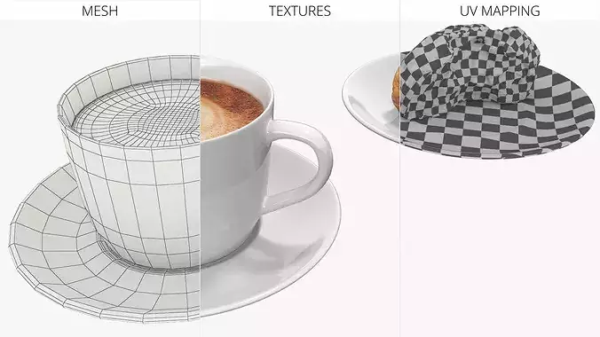Cappuccino with Cream-Filled Croissant 3D model 7