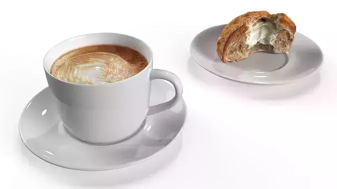 Cappuccino with Cream-Filled Croissant 3D model
