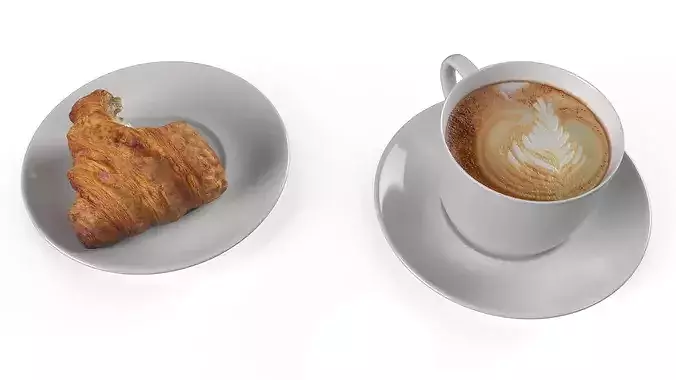 Cappuccino with Cream-Filled Croissant 3D model 3