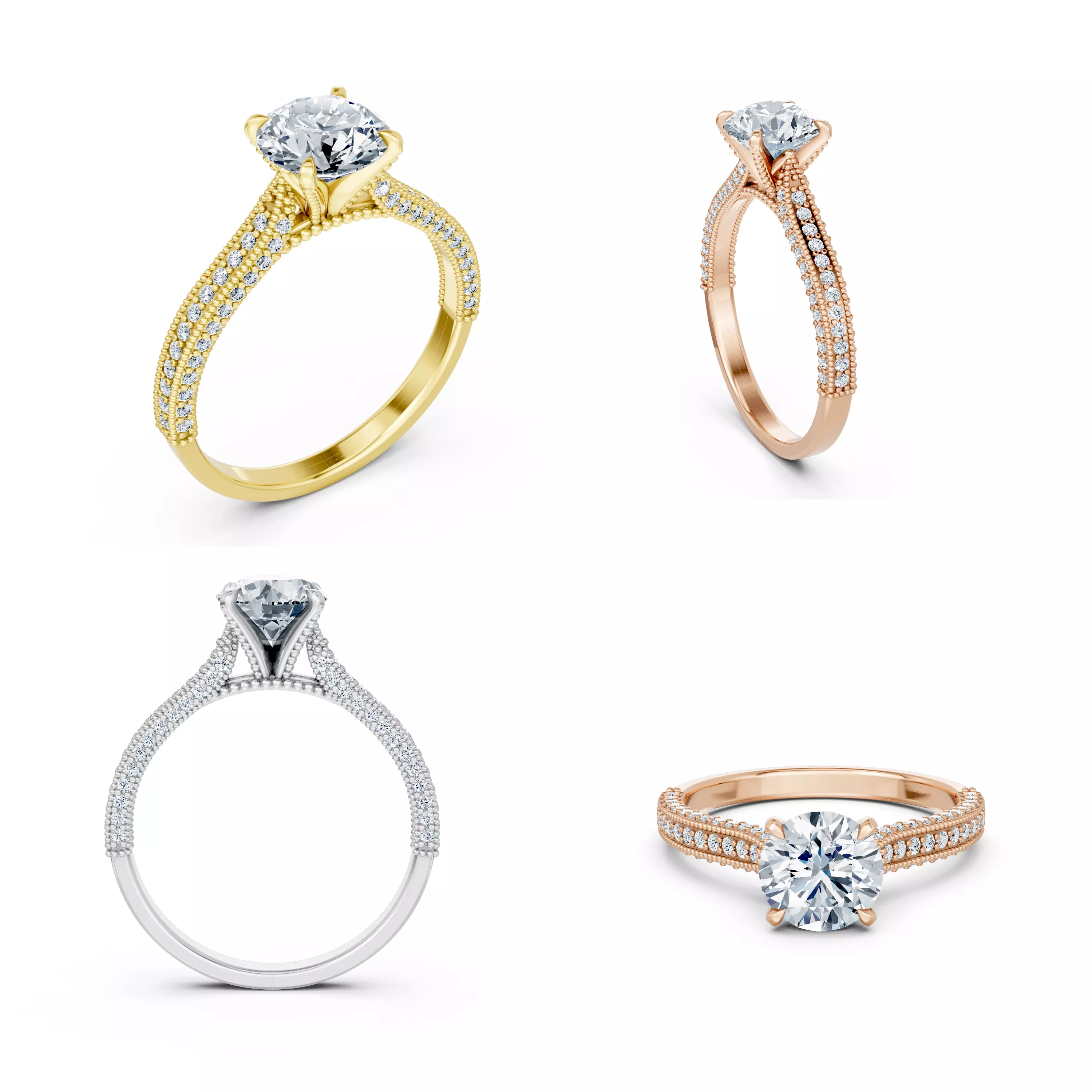 Luxury Double Pave Solitaire Ring STL 3DM Jewelry File 3D print model