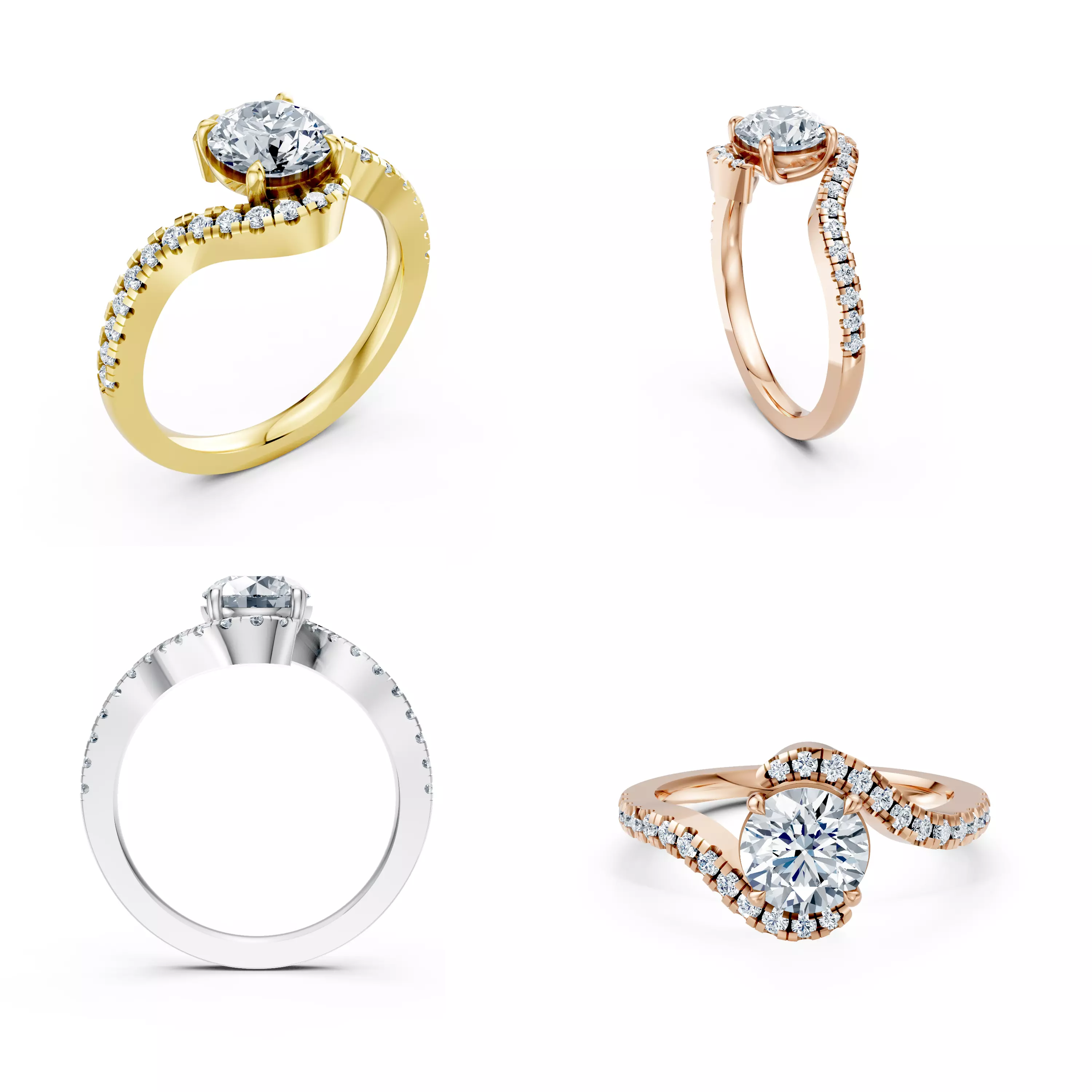 Elegant Twist Solitaire Diamond Ring CAD Model STL 3DM 3D print model
