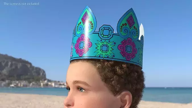 Vintage Cardboard Party Crown for Kids 3D model 2