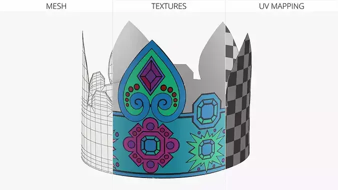 Vintage Cardboard Party Crown for Kids 3D model 6