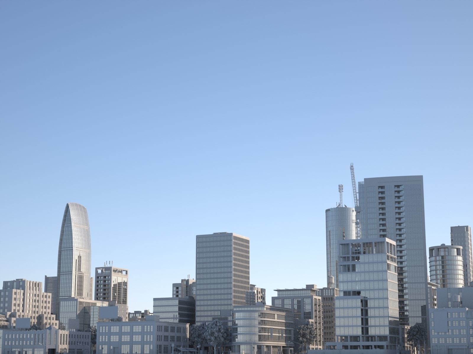 Downtown city in sky Low-poly 3D model_16