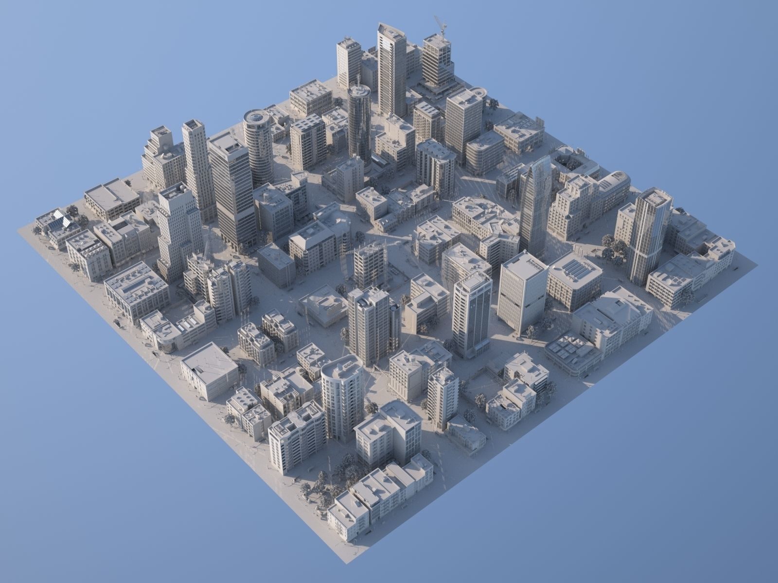 Downtown city in sky Low-poly 3D model_6