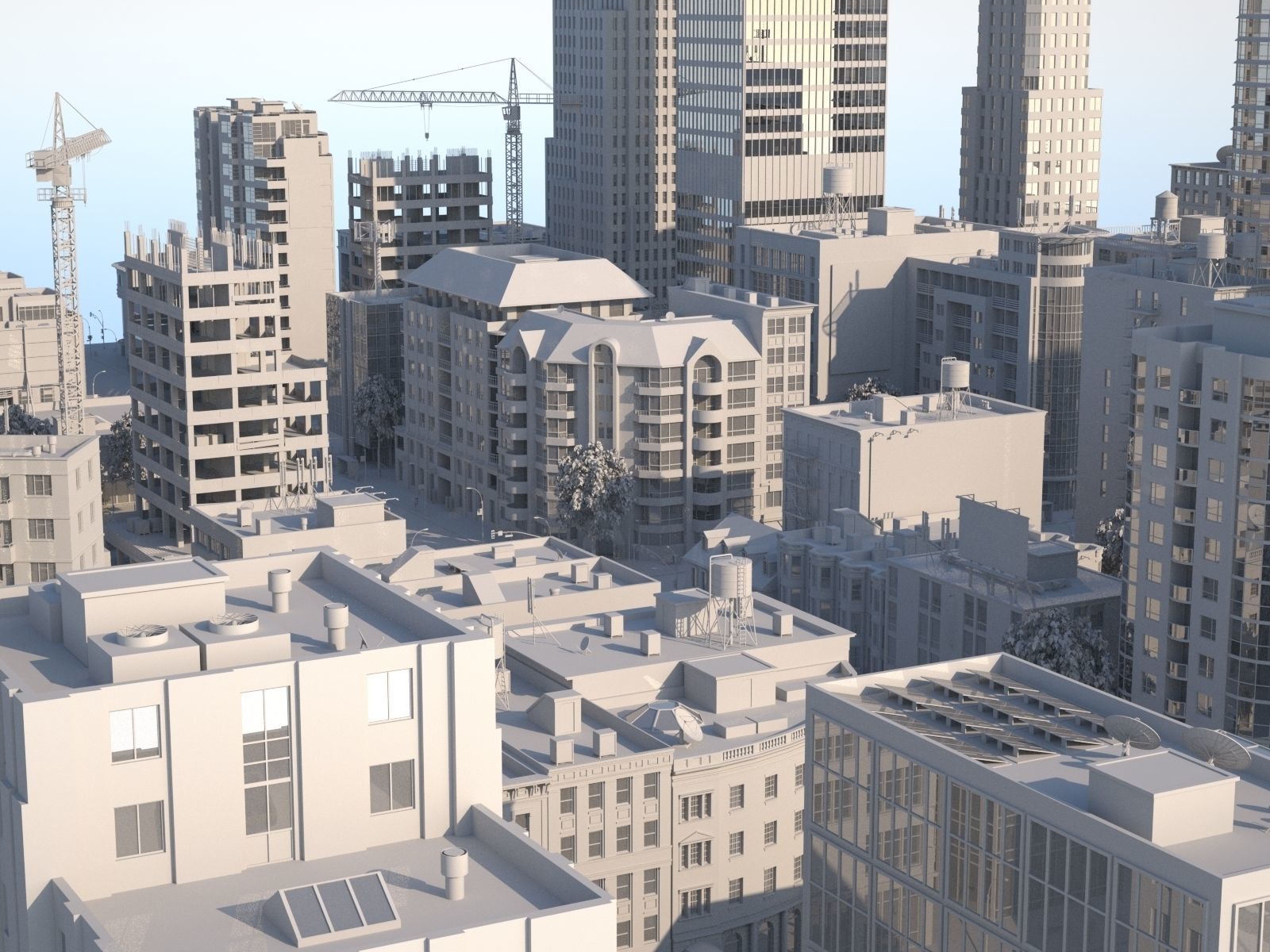 Downtown city in sky Low-poly 3D model_20