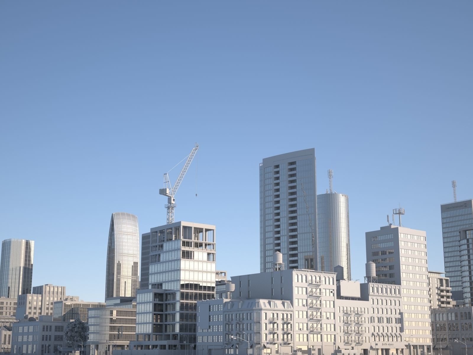 Downtown city in sky Low-poly 3D model_17