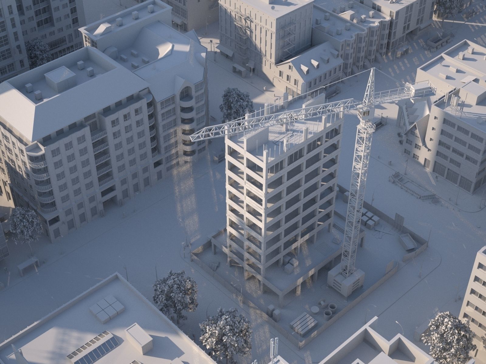 Downtown city in sky Low-poly 3D model_15