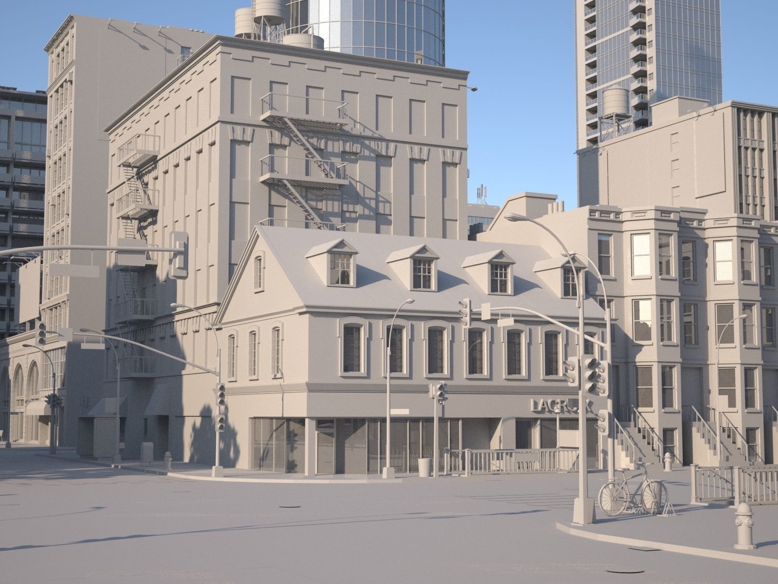 Downtown city in sky Low-poly 3D model_4