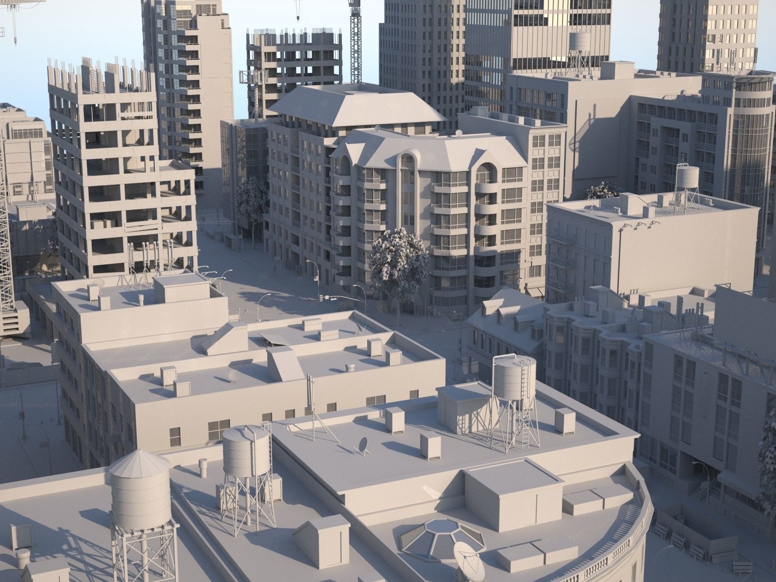 Downtown city in sky Low-poly 3D model_2