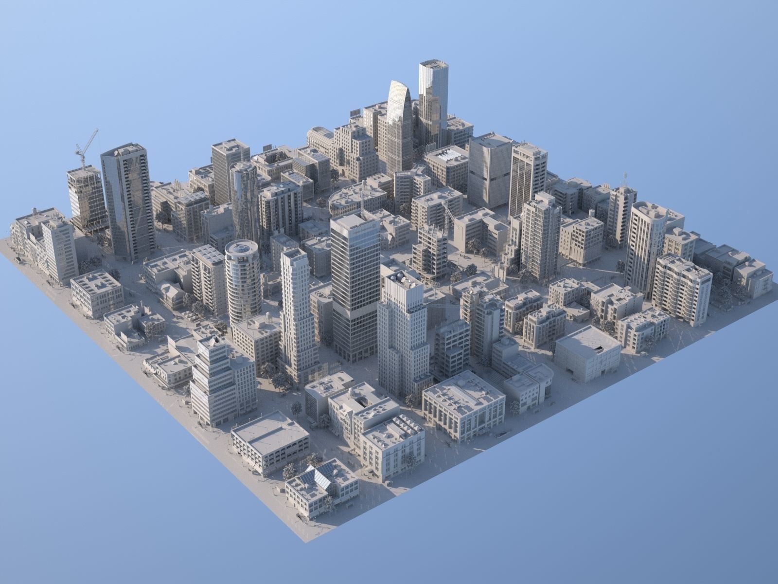Downtown city in sky Low-poly 3D model_7