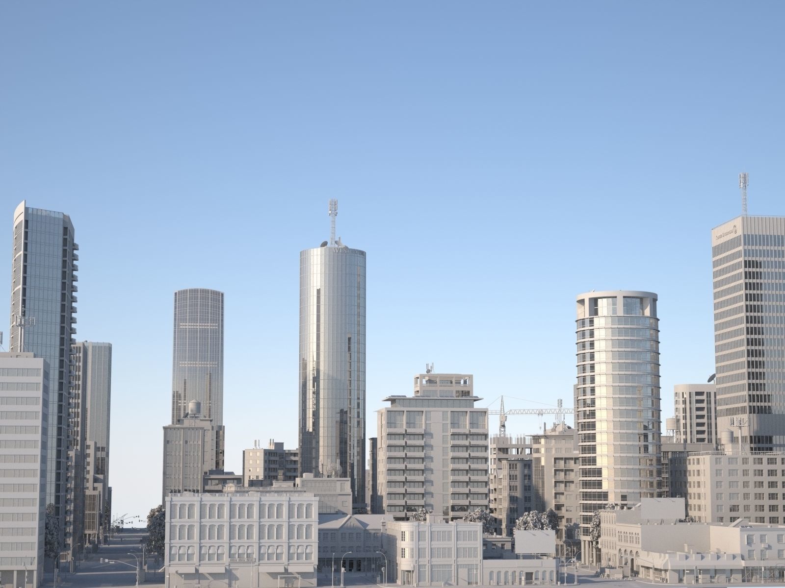 Downtown city in sky Low-poly 3D model_18