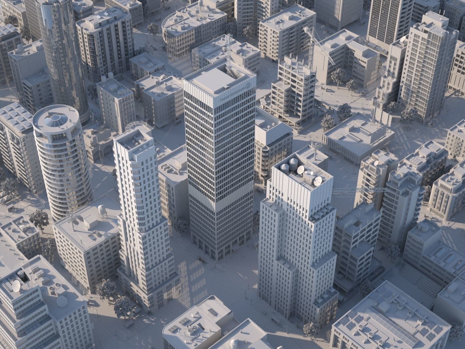 Downtown city in sky Low-poly 3D model_10