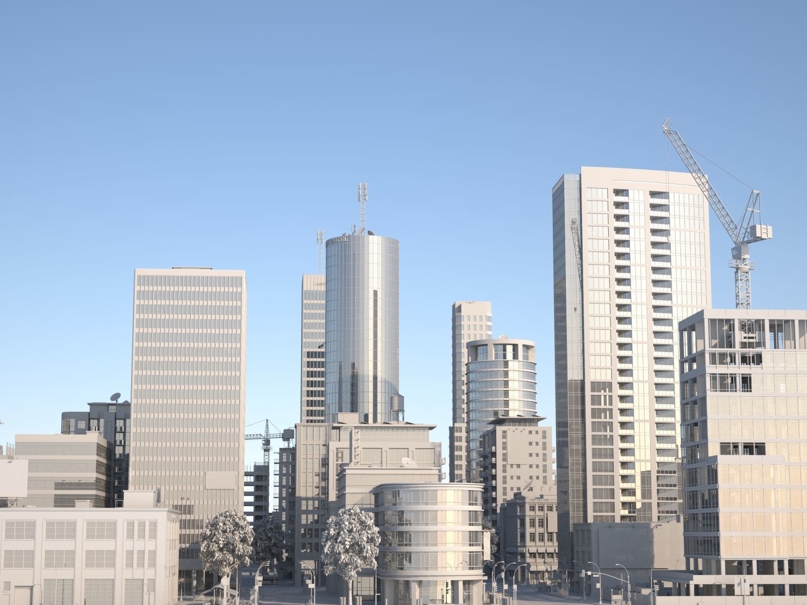 Downtown city in sky Low-poly 3D model_1
