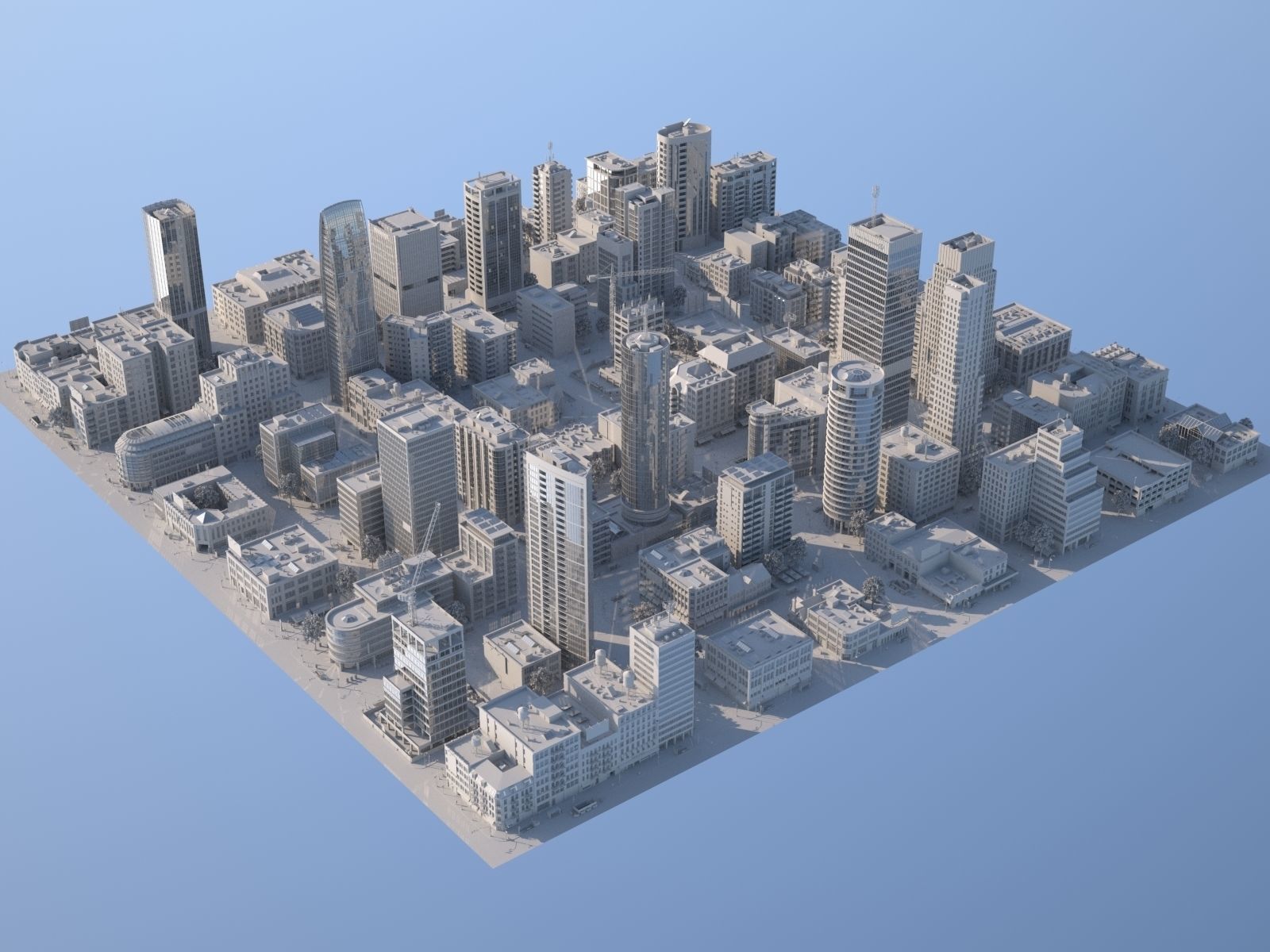 Downtown city in sky Low-poly 3D model_9