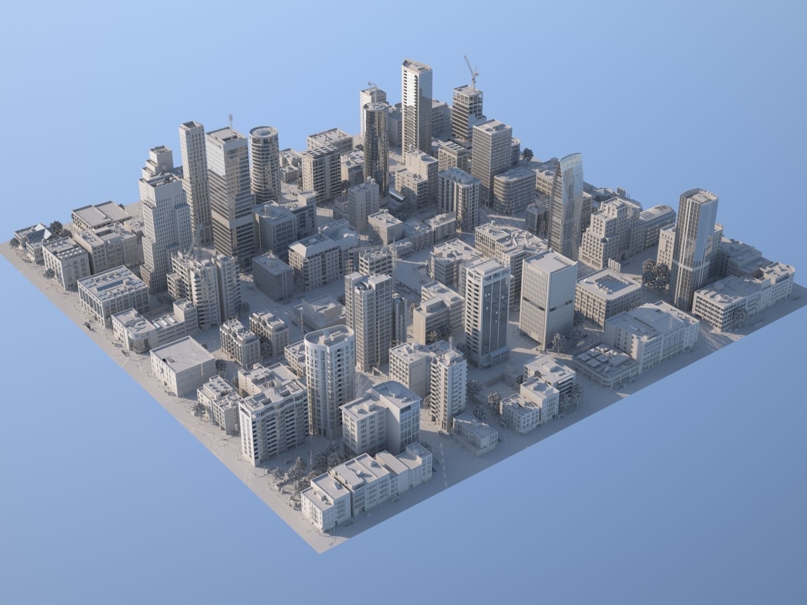 Downtown city in sky Low-poly 3D model_8