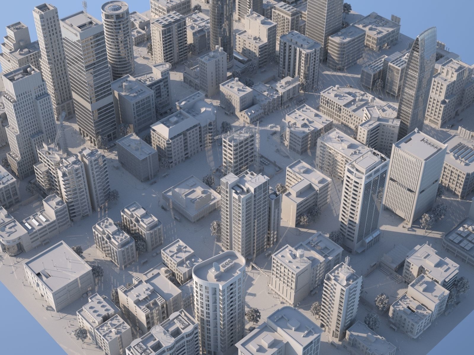 Downtown city in sky Low-poly 3D model_11