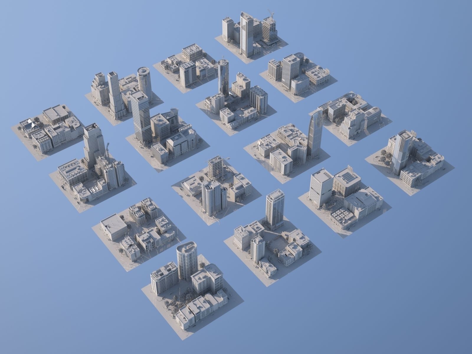 Downtown city in sky Low-poly 3D model_5