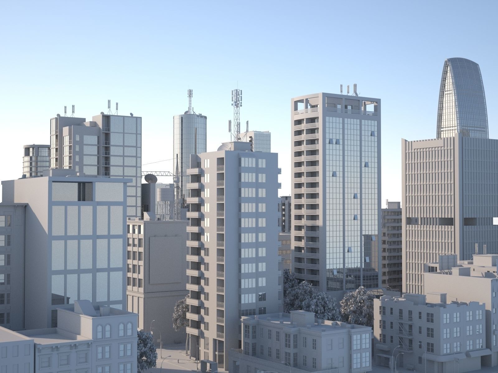 Downtown city in sky Low-poly 3D model_13