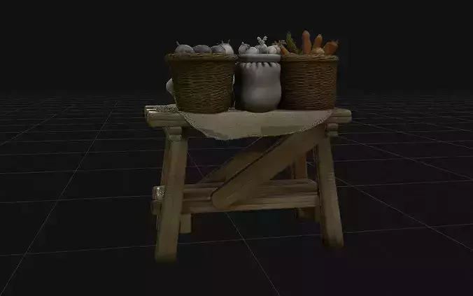 Rustic Wooden Market Stall with Vegetables 3D Model PBR 4K 3D model 3