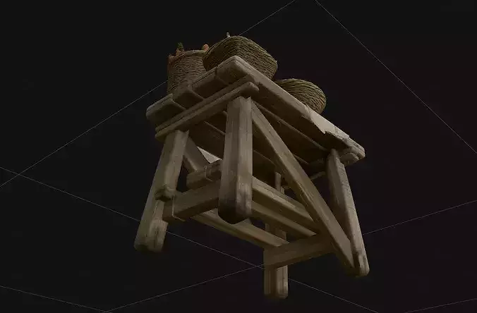 Rustic Wooden Market Stall with Vegetables 3D Model PBR 4K 3D model 7
