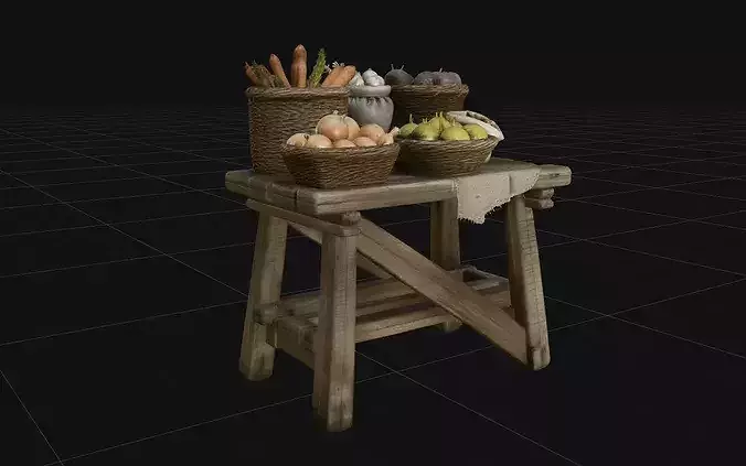 Rustic Wooden Market Stall with Vegetables 3D Model PBR 4K 3D model 5