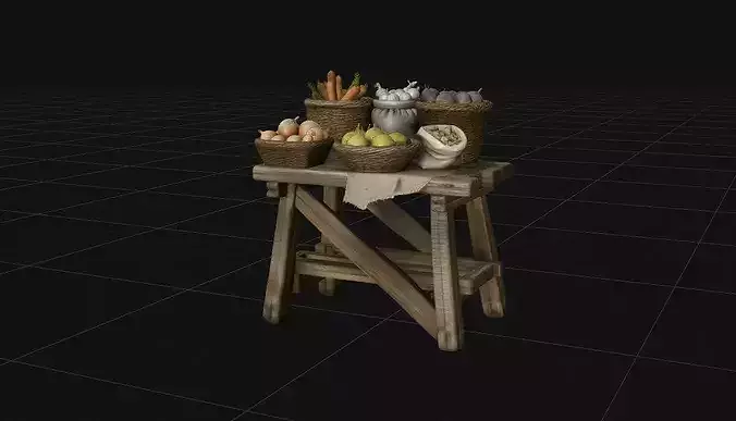 Rustic Wooden Market Stall with Vegetables 3D Model PBR 4K 3D model