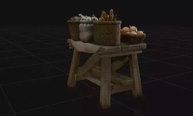 Rustic Wooden Market Stall with Vegetables 3D Model PBR 4K 3D model 4