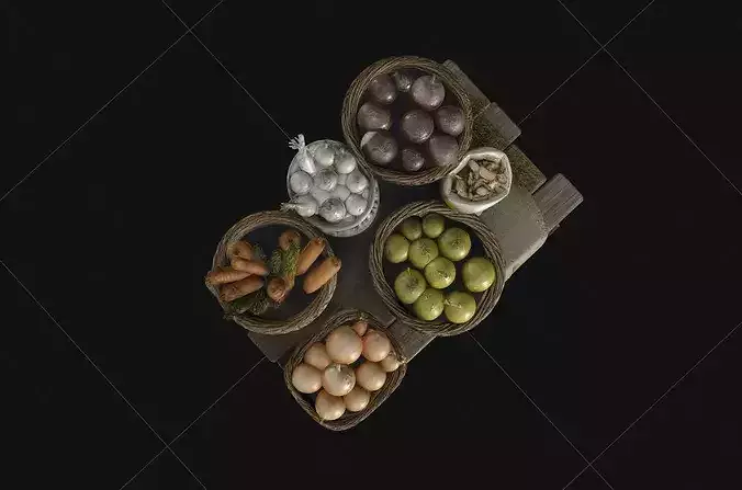 Rustic Wooden Market Stall with Vegetables 3D Model PBR 4K 3D model 6