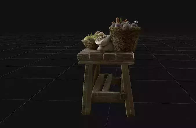 Rustic Wooden Market Stall with Vegetables 3D Model PBR 4K 3D model 2