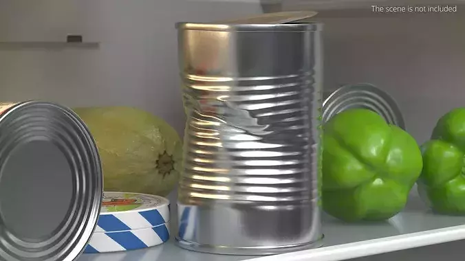 Crumpled Tin Food Can Used Silver 3D model 3