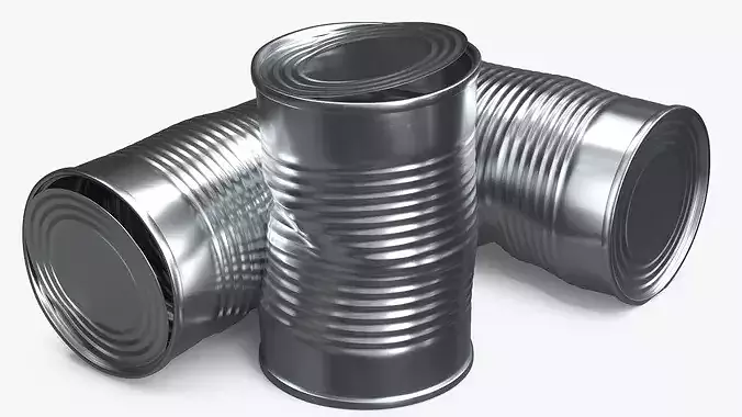 Crumpled Tin Food Can Used Silver 3D model
