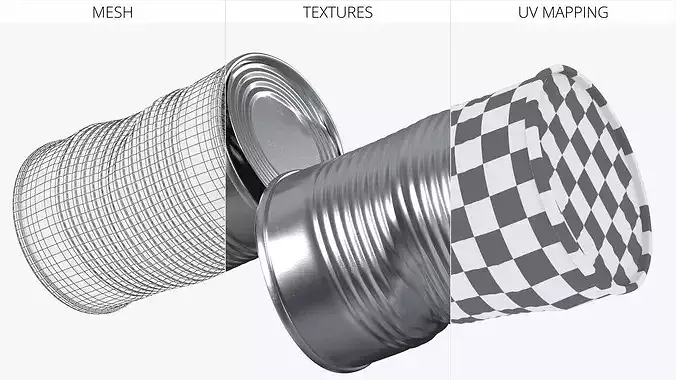 Crumpled Tin Food Can Used Silver 3D model 6