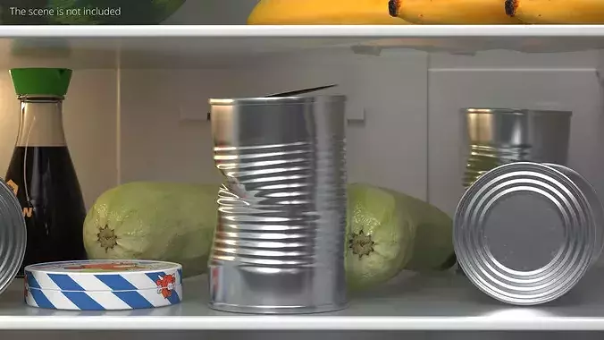 Crumpled Tin Food Can Used Silver 3D model 2