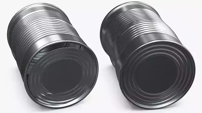 Crumpled Tin Food Can Used Silver 3D model 4