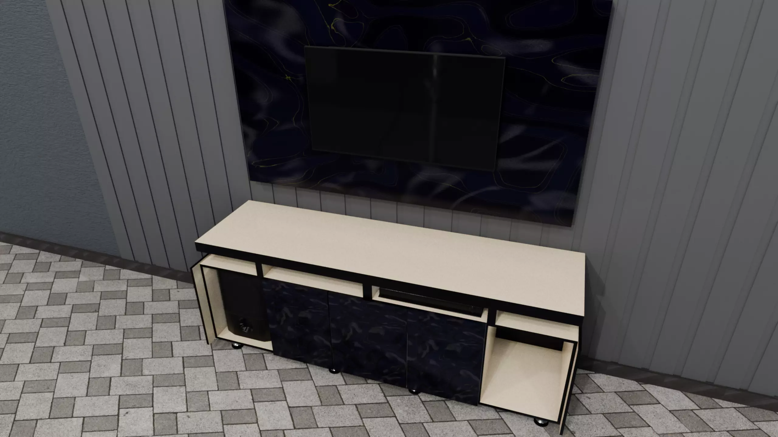 Modern Wooden TV Console With 4K LED Woofer and Theater PBR 3D model