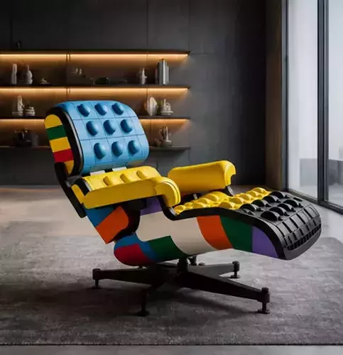 Colorful Building Block Lounge Chair 3D model 6
