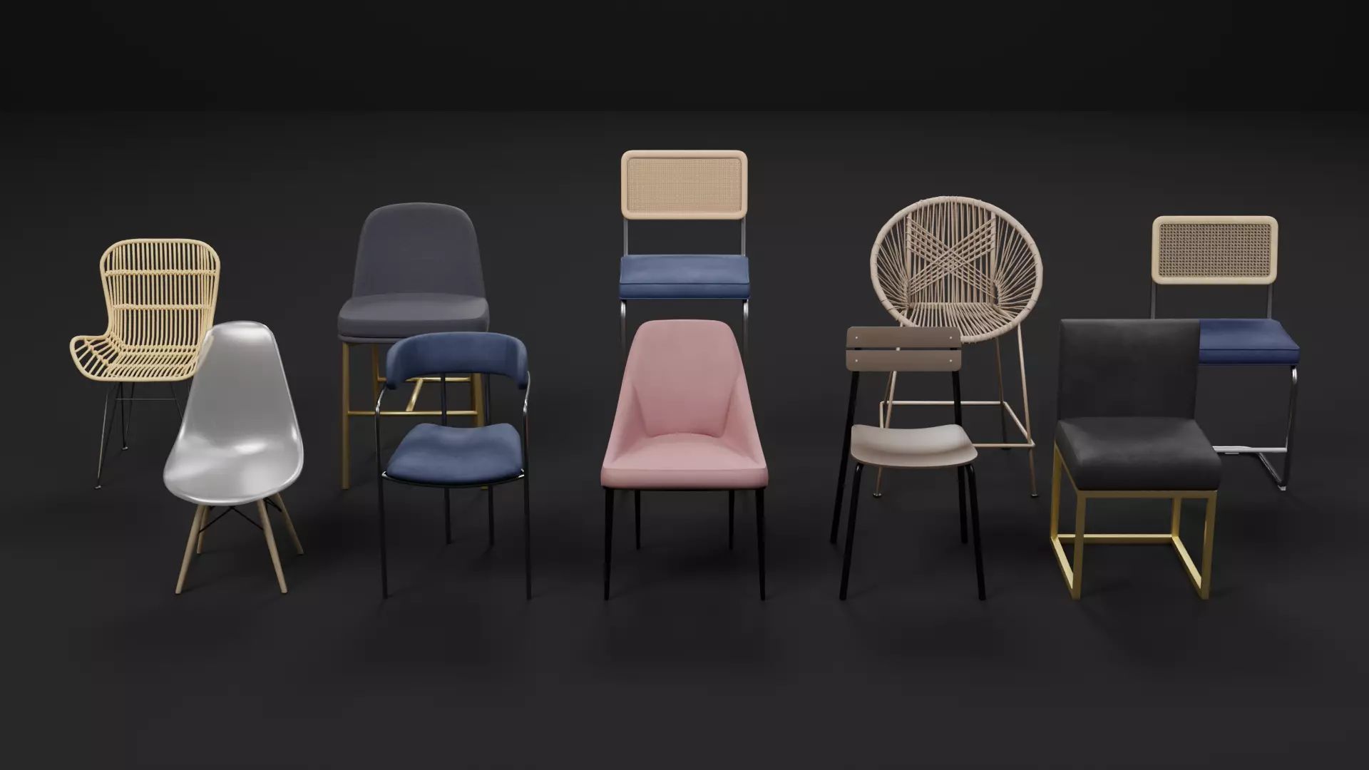 Modern Dining Chair Collection 01 - 10 Style Variant Pack Low-poly 3D model
