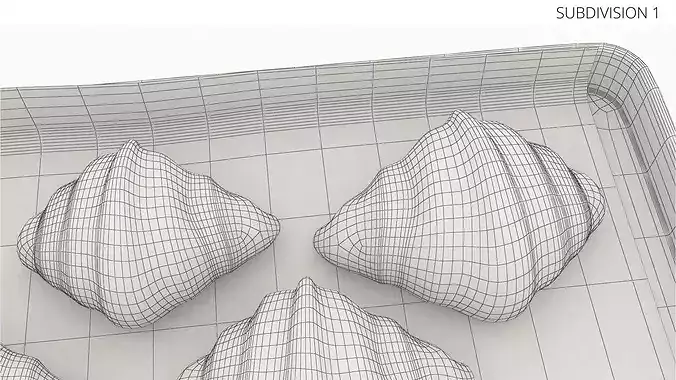 Fresh Baked Croissant in Metal Tray 3D model 7