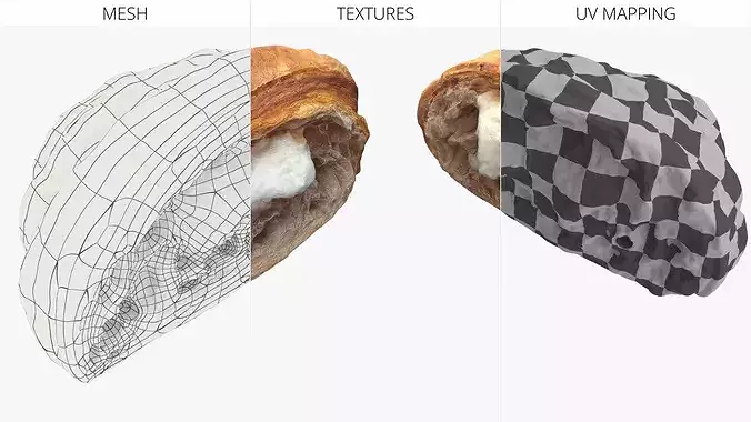 Split Croissant with Custard Inside 3D model 6