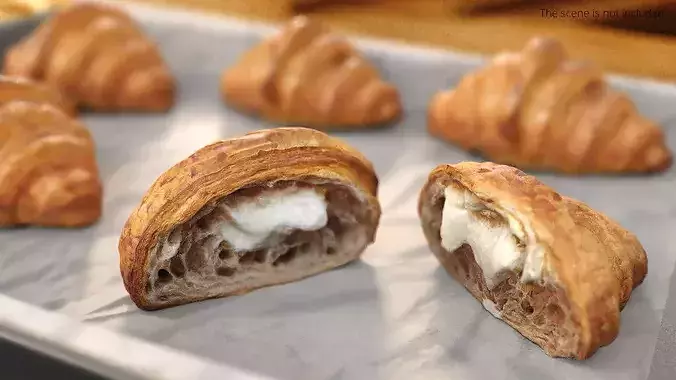 Split Croissant with Custard Inside 3D model 2